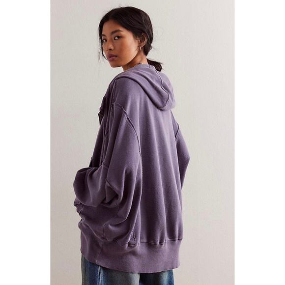 Free People Camden Oversized Slouchy Full Zip Hoodie Fallen Fig Purple Large - Picture 2 of 10